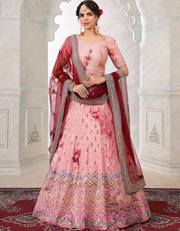 Rose Lehenga style Choli Semi-Stitched Lehenga Choli Salwar Kameez in Embroidery, Sequins, Dori & Lace Work