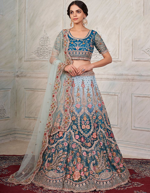 Ash Grey Lehenga style Choli Semi-Stitched Lehenga Choli Salwar Kameez in Embroidery, Sequins, Dori & Lace Work