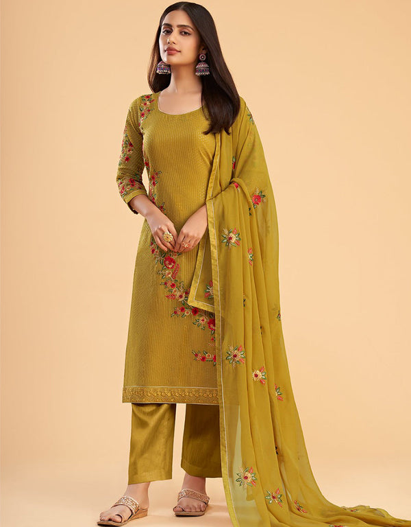 Tiger Orange Pant style Straight Georgette Salwar Kameez in Embroidery, Sequins & Lace Work