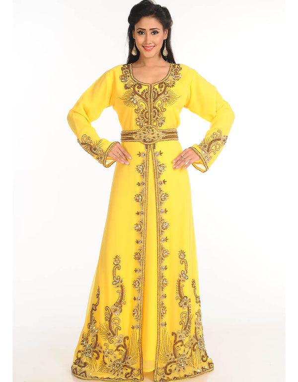 Islamic Red Georgette Hand Zari Embroidery Galabiya