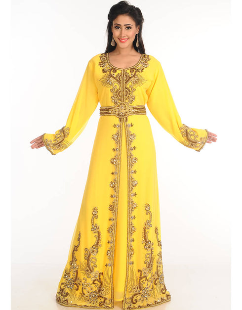 Islamic Red Georgette Hand Zari Embroidery Galabiya