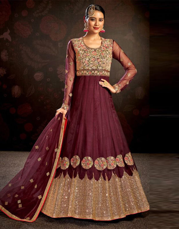 Butterfly Net Maroon Anarkali Suit Pant Bottom