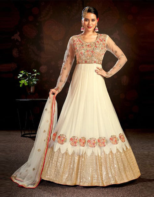Butterfly Net Cream Anarkali Suit Pant Bottom