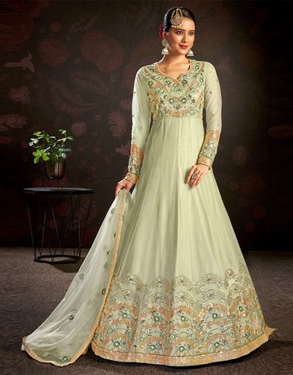 Butterfly Net Pista Green Anarkali Suit Pant Bottom