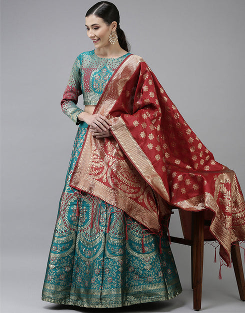 Rama Blue Banarasi Silk Jacquard Lehenga Choli