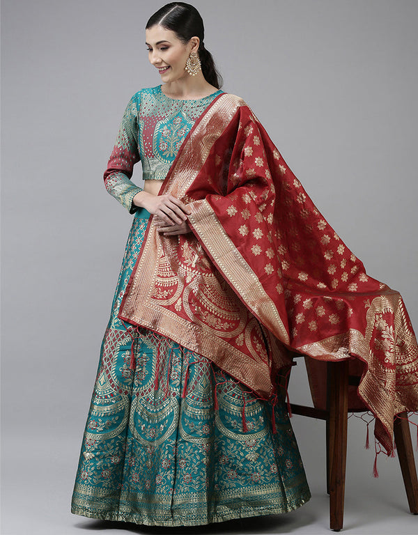 Rama Blue Banarasi Silk Jacquard Lehenga Choli