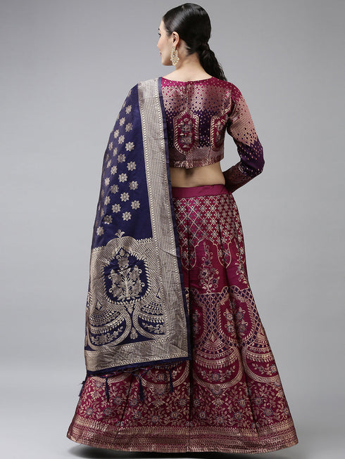 Burgundy Banarasi Silk Jacquard Lehenga Choli Closure View