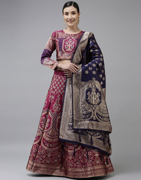 Burgundy Banarasi Silk Jacquard Lehenga Choli