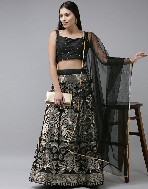 Black Banarasi Silk Jacquard Lehenga Choli