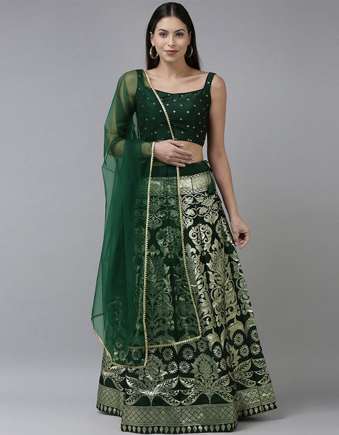 Green Banarasi Silk Jacquard Lehenga Choli