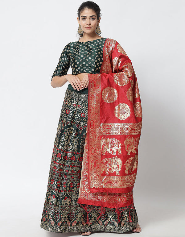 Green Banarasi Silk Jacquard Lehenga Choli