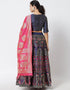 Navy Blue Banarasi Silk Jacquard Lehenga Choli Closure View