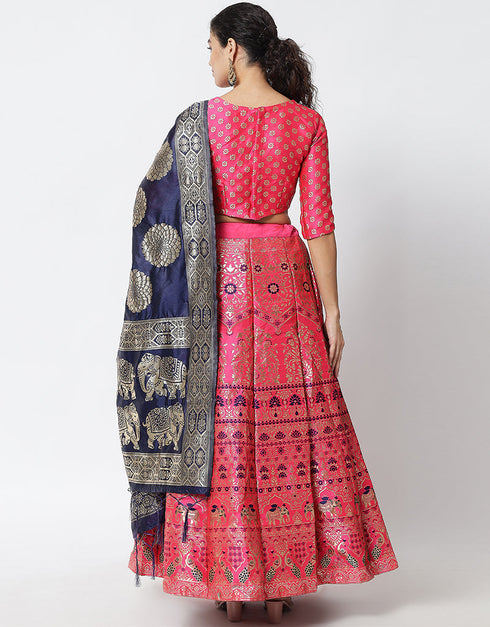 Pink Banarasi Silk Jacquard Lehenga Choli Closure View