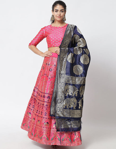 Pink Banarasi Silk Jacquard Lehenga Choli