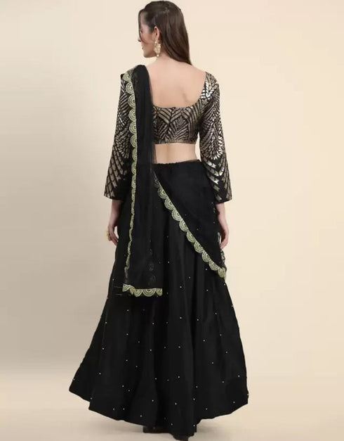 Black Jacquard Lehenga Choli Closure View