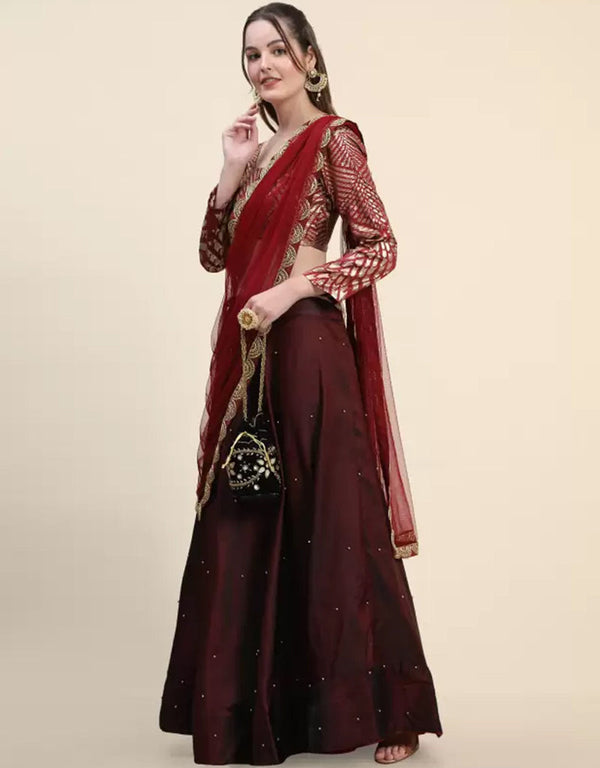 Maroon Jacquard Lehenga Choli