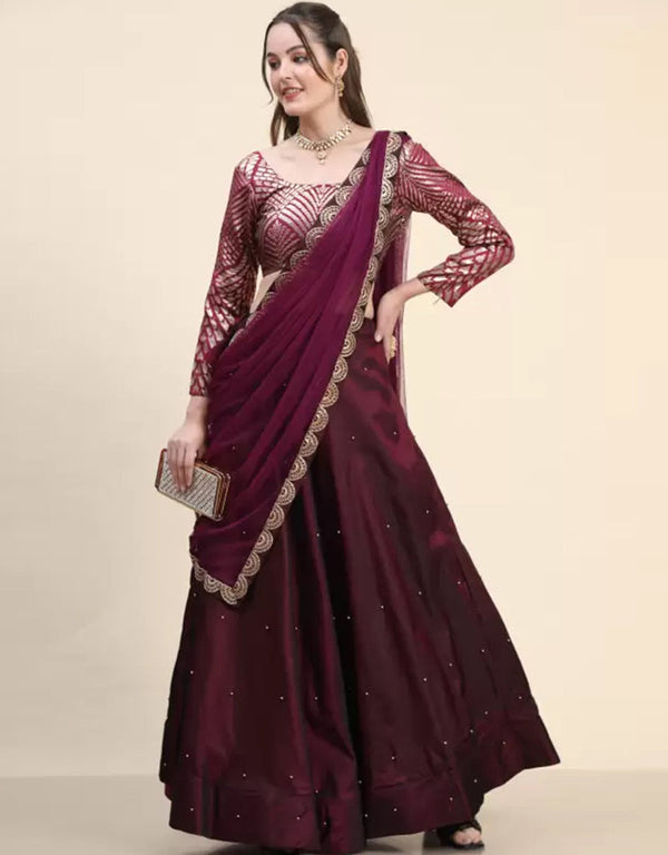 Wine Jacquard Lehenga Choli