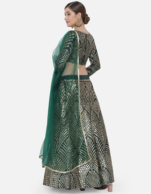 Green Banarasi Silk Jacquard Lehenga Choli Closure View