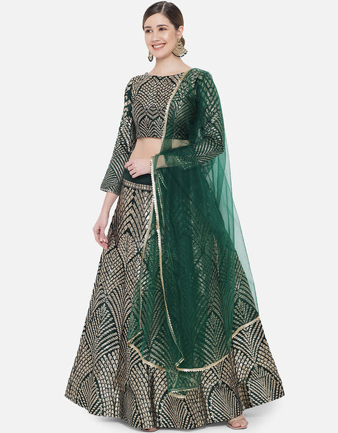 Green Banarasi Silk Jacquard Lehenga Choli
