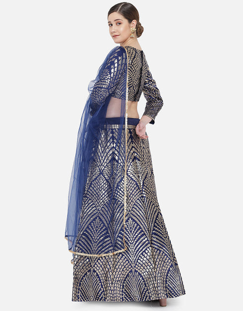 Blue Banarasi Silk Jacquard Lehenga Choli Closure View