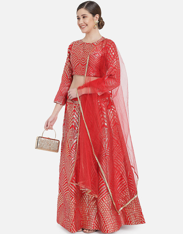 Red Banarasi Silk Jacquard Lehenga Choli