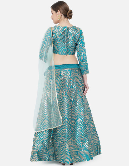Blue Banarasi Silk Jacquard Lehenga Choli Closure View