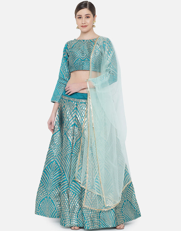 Blue Banarasi Silk Jacquard Lehenga Choli