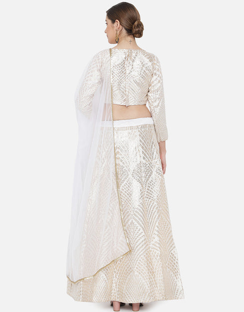 White Banarasi Silk Jacquard Lehenga Choli Closure View