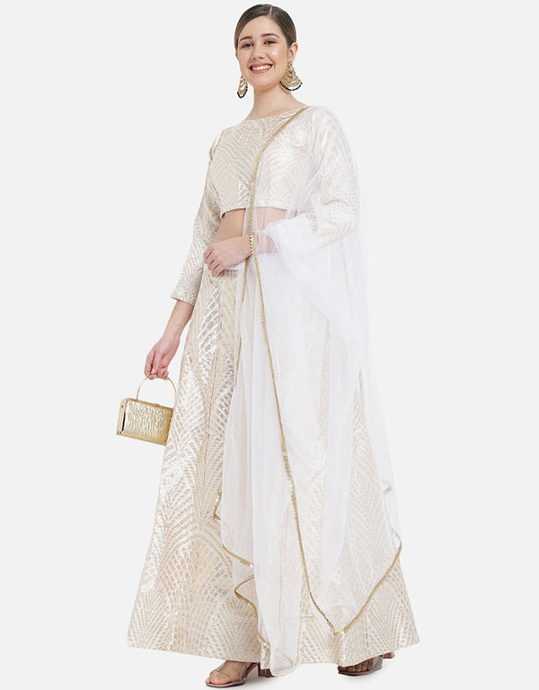 White Banarasi Silk Jacquard Lehenga Choli