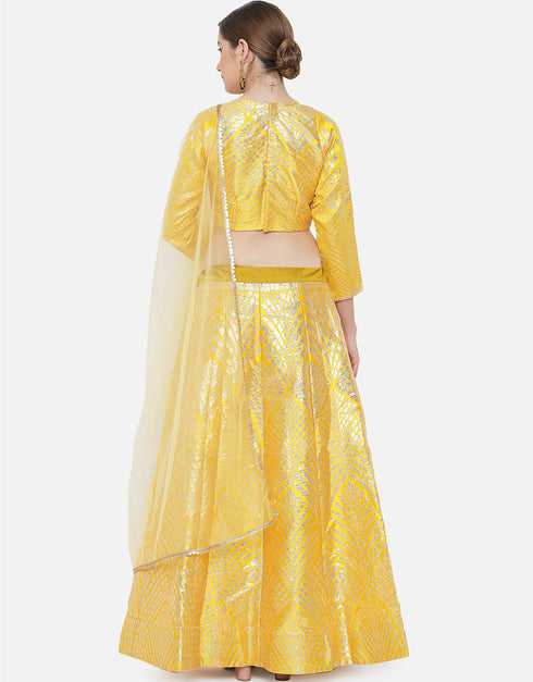 Yellow Banarasi Silk Jacquard Lehenga Choli Closure View