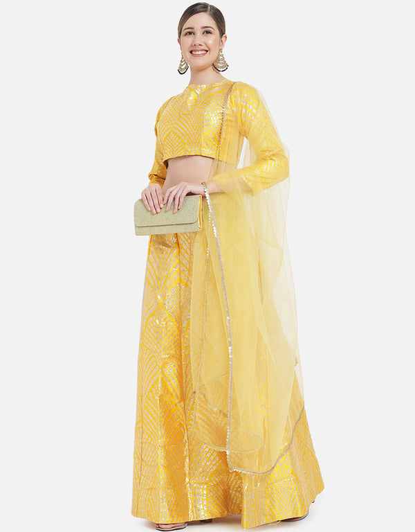 Yellow Banarasi Silk Jacquard Lehenga Choli