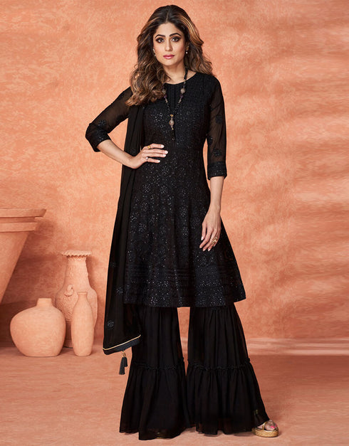 Real Georgette Black Dress Suit Sharara Bottom