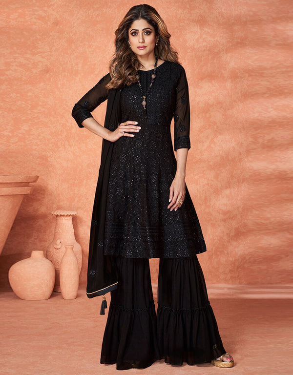 Real Georgette Black Dress Suit Sharara Bottom