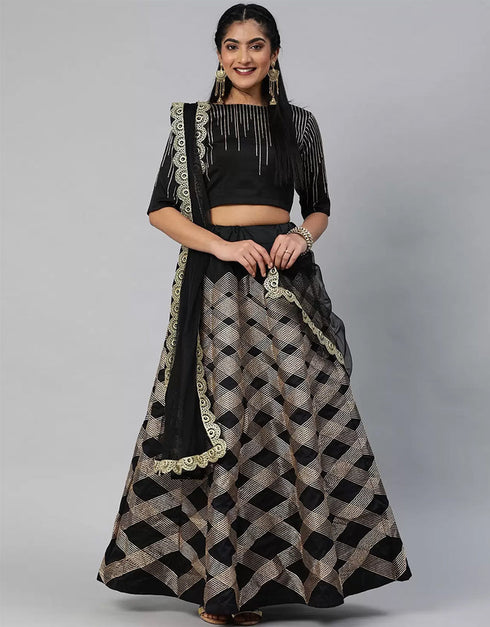 Black Satin Lehenga Choli