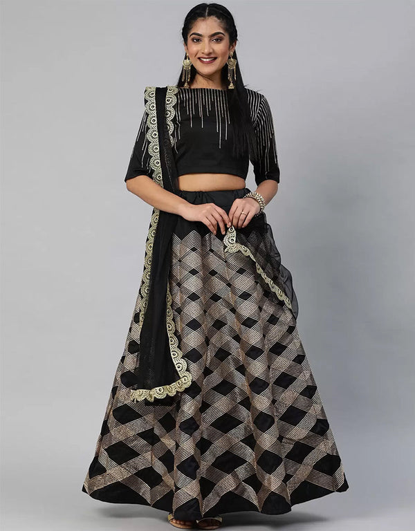 Black Satin Lehenga Choli