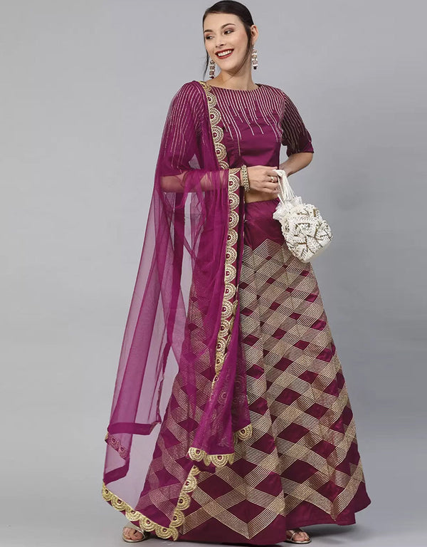 Purple Satin Lehenga Choli