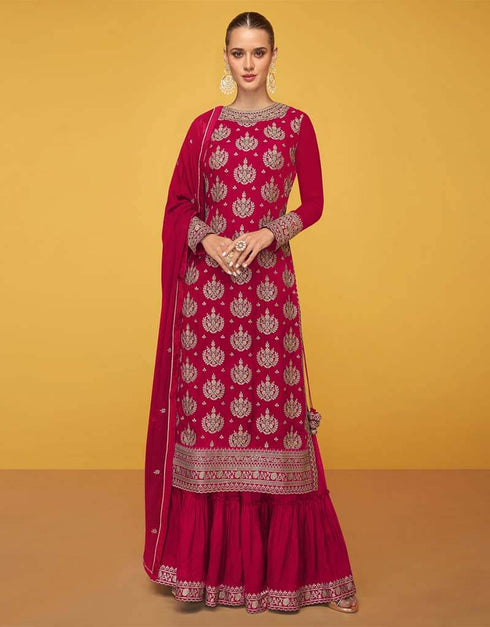 Real Georgette Rani Pink Suit Suit Sharara Bottom