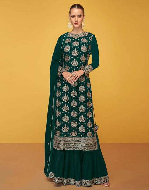 Real Georgette Green Suit Suit Sharara Bottom
