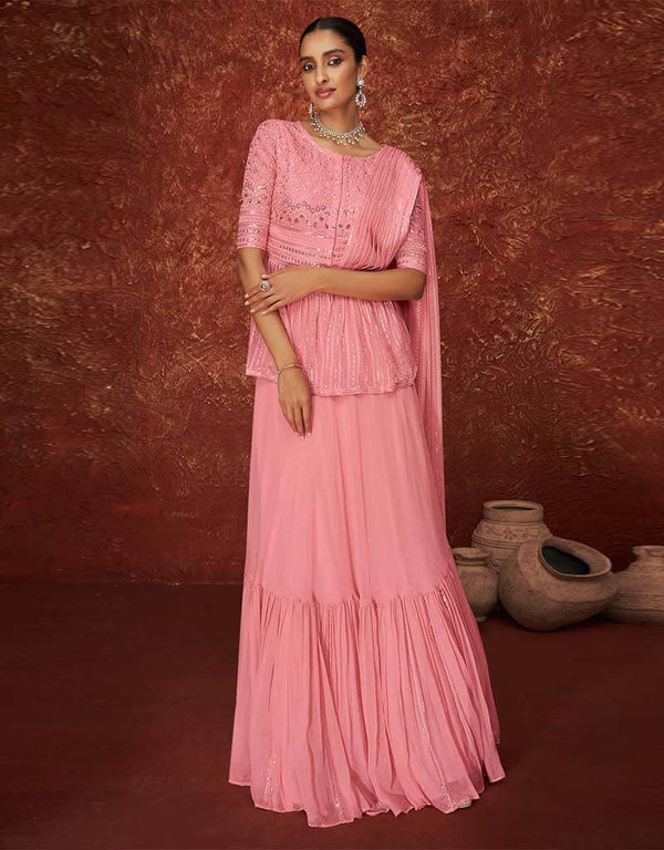 Real Georgette Pink Dress Suit Sharara Bottom