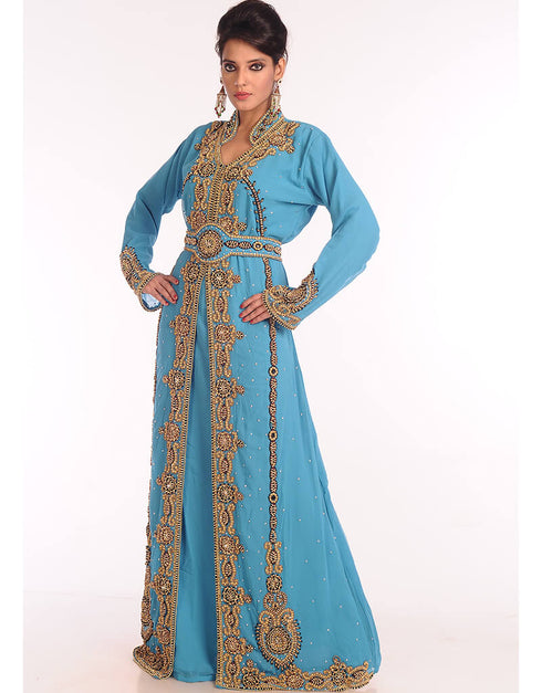 Women Blue Georgette Hand Embroidery Party Wear Kaftan