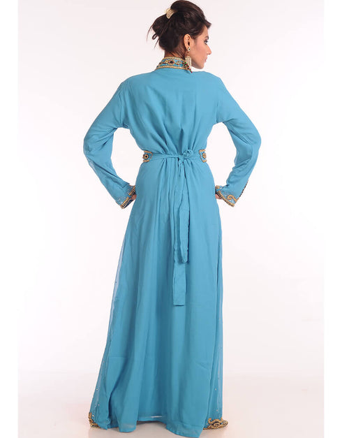 Women Blue Georgette Hand Embroidery Party Wear Kaftan