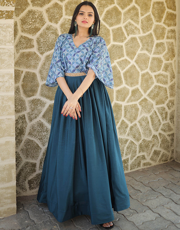 Blue Latest Designer Party Wear Readymade Chinon Gown