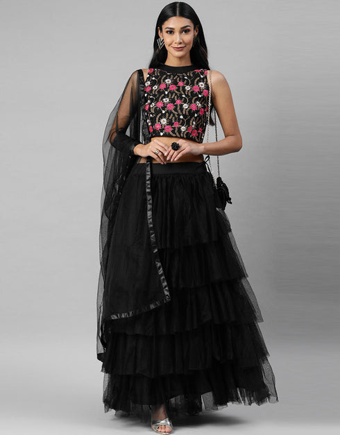 Black Art Silk Lehenga Choli