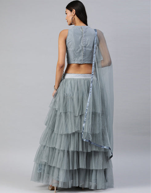 Grey Art Silk Lehenga Choli Closure View