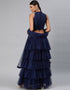 Navy Blue Art Silk Lehenga Choli Closure View
