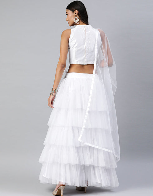 White Art Silk Lehenga Choli Closure View