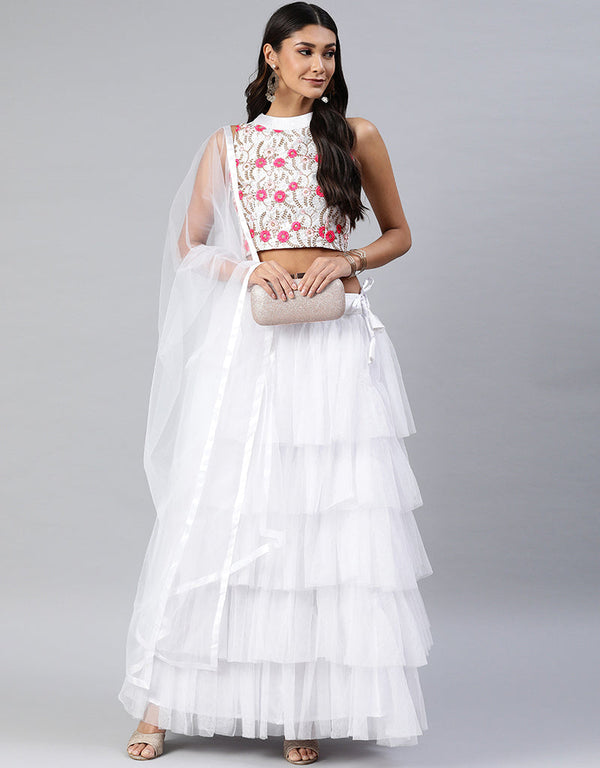 White Art Silk Lehenga Choli