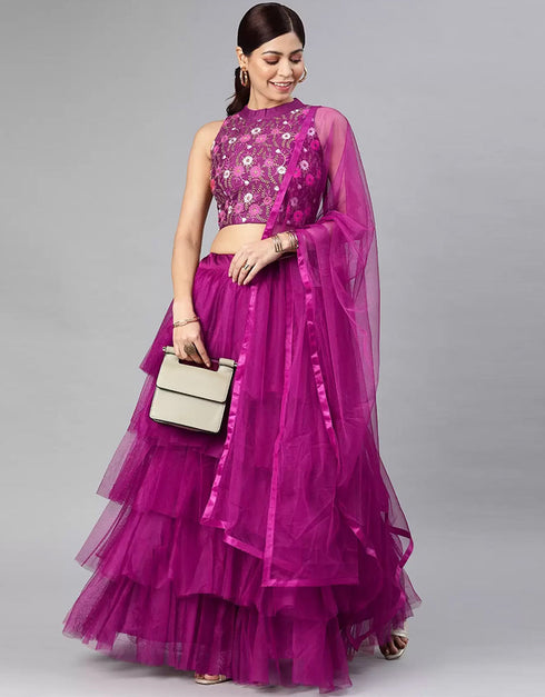 Purple Art Silk Lehenga Choli