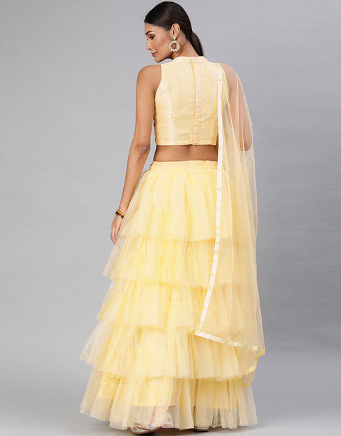 Light Yellow Art Silk Lehenga Choli Closure View