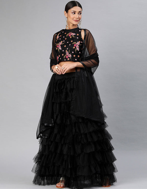 Black Art Silk Lehenga Choli